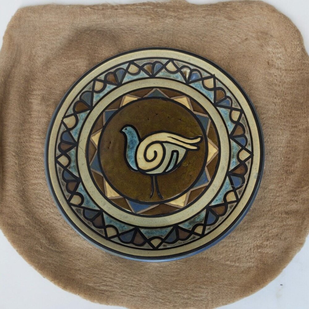 Vintage Paco Padilla Mexican Ceramic Folk Art Pottery Bird Plate 10.5” Platter